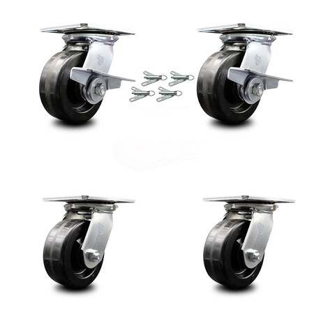 Service Caster 5 Inch Phenolic Caster Set with Ball Bearing 4 Swivel Lock and 2 Brake SCC SCC-35S520-PHB-SLB-BSL-2-BSL-2